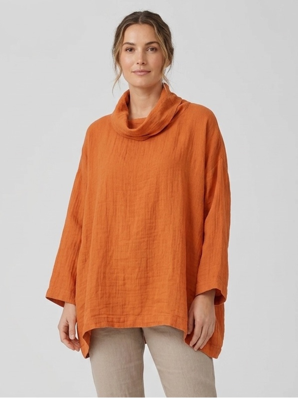 Eskandar Sz M Orange 100% Linen Lagenlook Minimalist Relaxed blouse